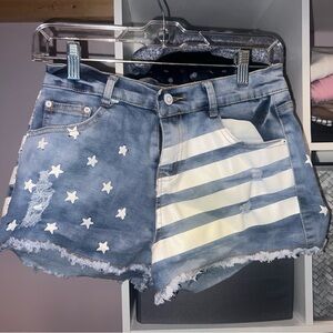 DAVI & DANI Blue and White Jean Shorts with Star-Striped Design